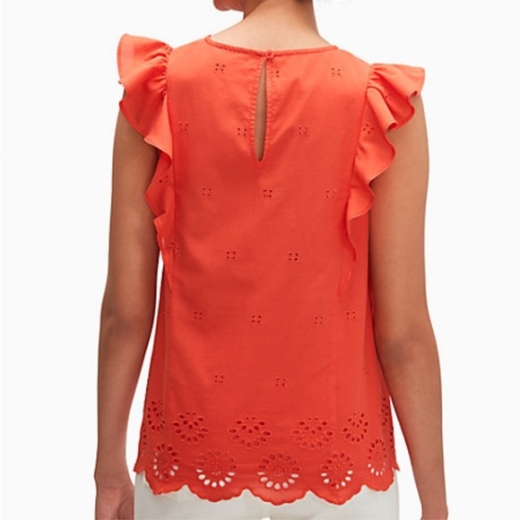 Kate Spade Eyelet Ruffle Top Geranium Orange Keyhole Back Sz L - Picture 2 of 12